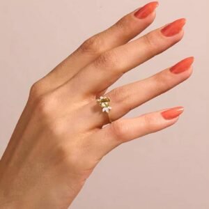925 Silver Olive Green Sapphire Flower Ring
