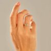 925 silver olive green sapphire solitaire ring with sparkling accents