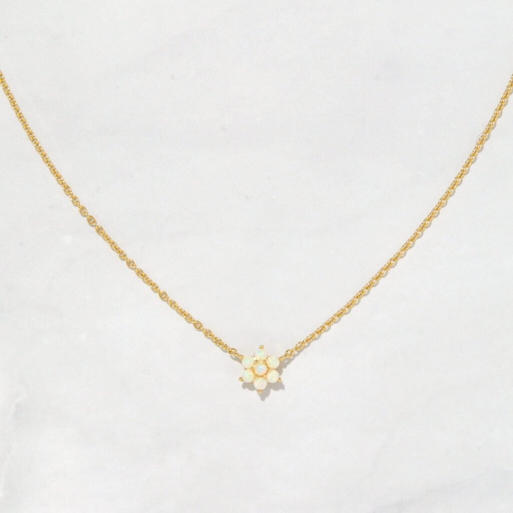 925 Silver Opal Flower Necklace