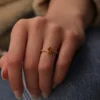 925 Silver Orange Stone Diamond Engagement Ring