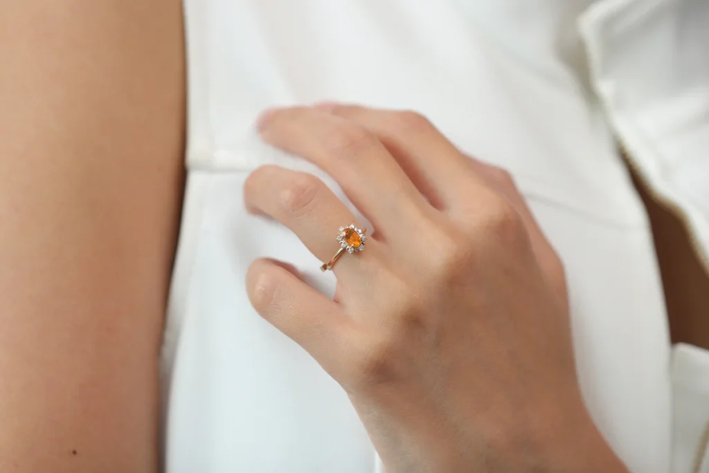 925 Silver Orange Stone Ring
