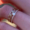 925 Silver Oval Chain Double Ring with polished gold-plated finish