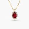 925 Silver Oval Cut Ruby Halo Diamond Necklace