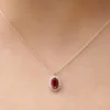 925 Silver Oval Cut Ruby Halo Diamond Necklace - Image 4
