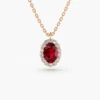 925 Silver Oval Cut Ruby Halo Diamond Necklace - Image 6