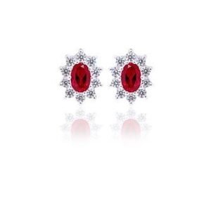 925 Silver Oval Cut Ruby Stud