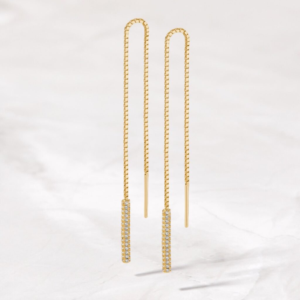 925 Silver Pave Bar Threader Earrings