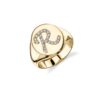 925 silver signet ring with pavé initial design