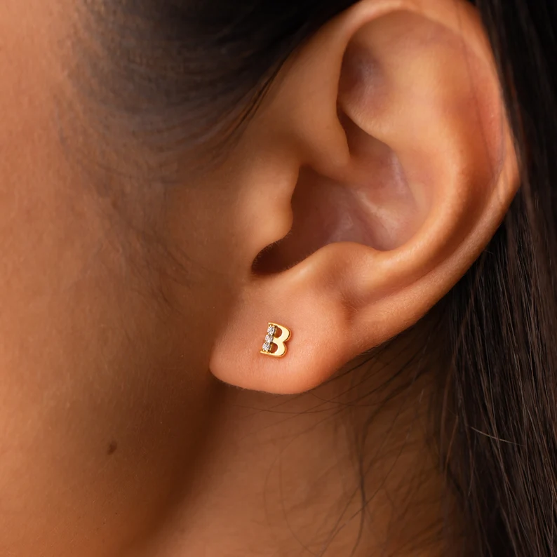 925 Silver Pave Initial Stud Earrings