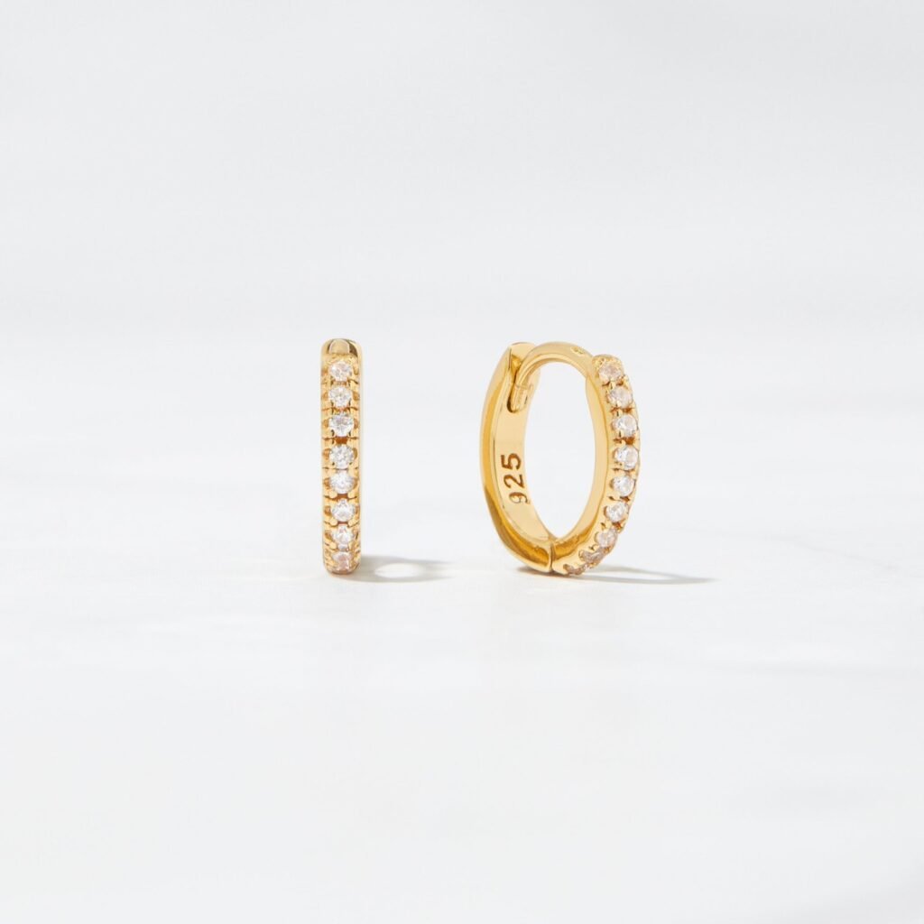 925 Silver Pave Set Huggies Earrings