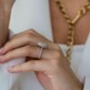 925 Sterling Silver ring with thick gold plating and pear-cut centre stone