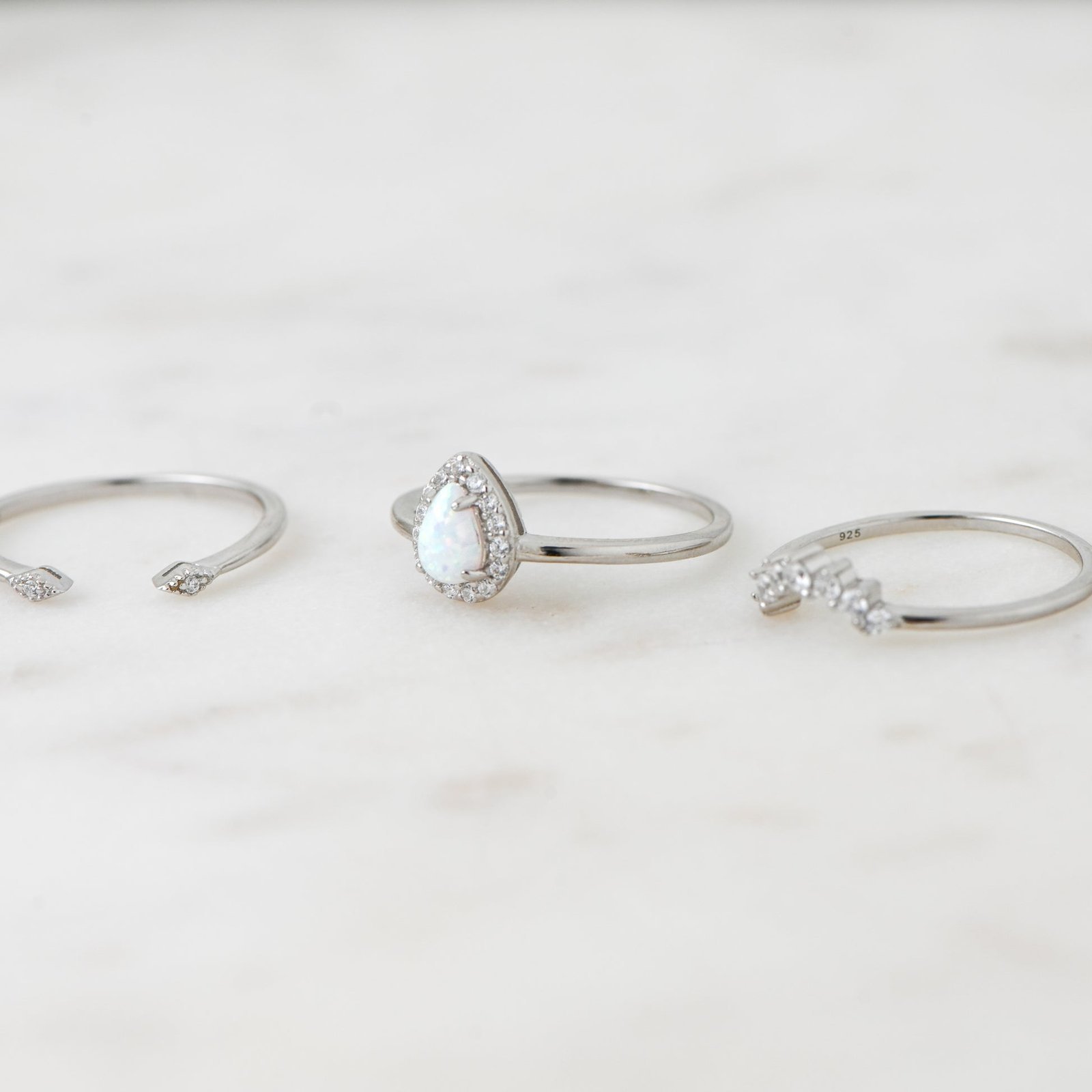 925 Silver Pear Opal Ring Set - Image 2