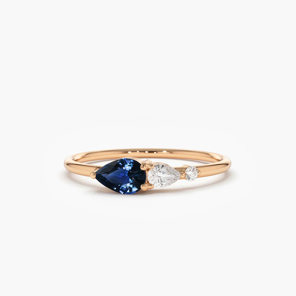 925 Silver Pear Shape Diamond Ring