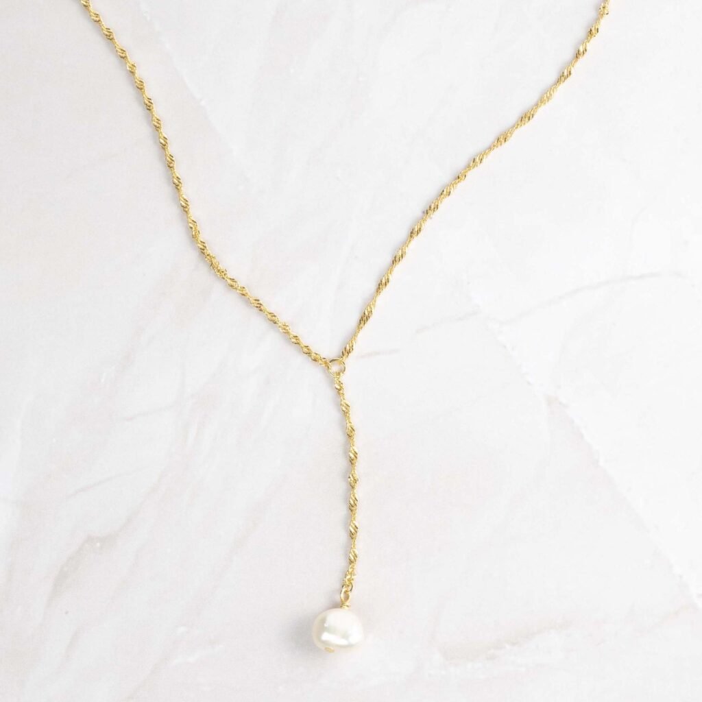 925 Silver Pearl Lariat Necklace