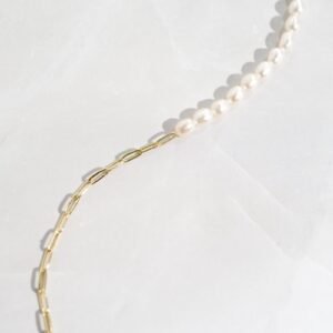 925 Silver Pearl & Paperclip Chain Necklace