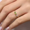 925 Silver Peridot and Diamond Ring with elegant halo setting and colour contrast