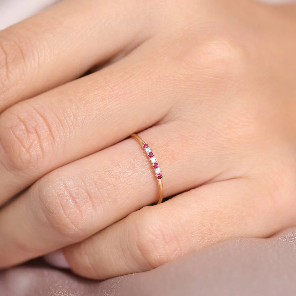 925 Silver Petite Ruby and Diamond Ring