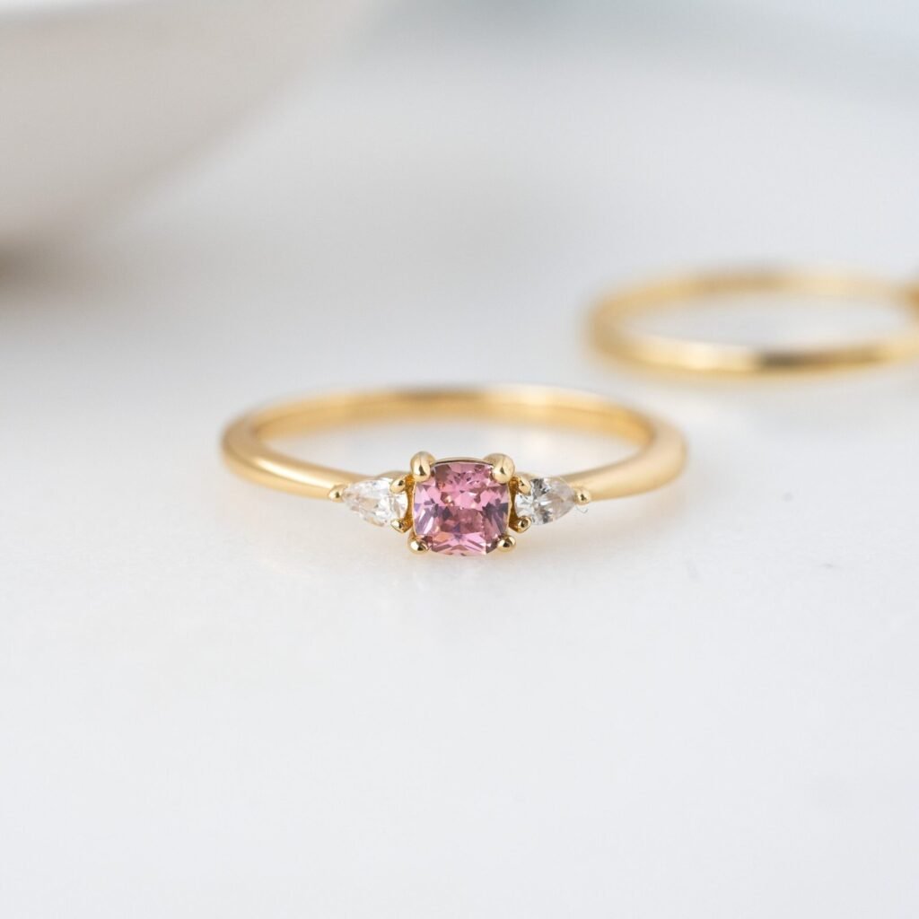925 Silver Pink Cushion Ring