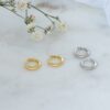 925 silver huggies earrings with thick gold plating and CZ detail