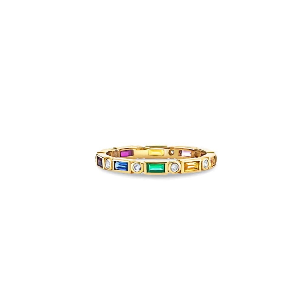 925 Silver Rainbow Baguette & Bezel Eternity Ring