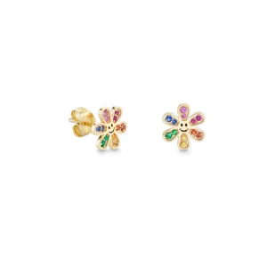 925 Silver Rainbow Daisy Happy Face Stud