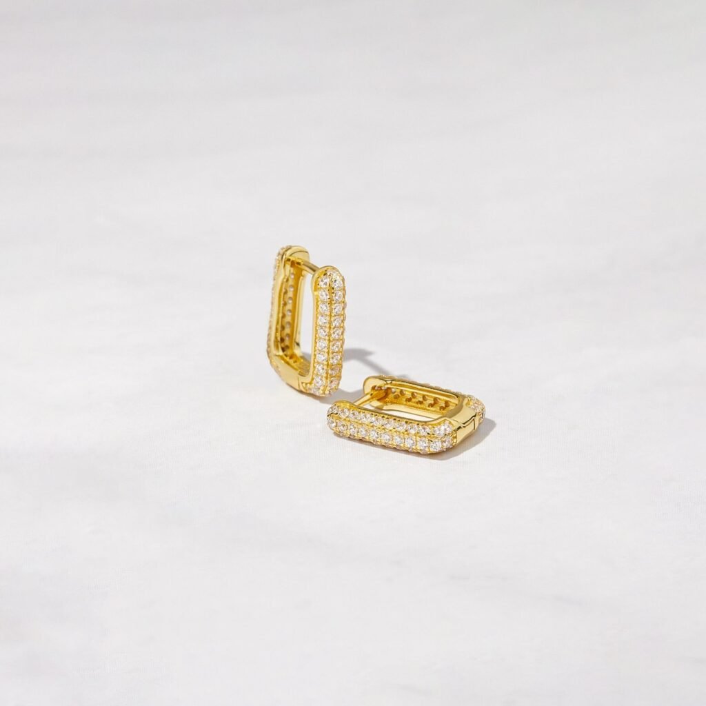 925 Silver Rectangle Huggies Earrings