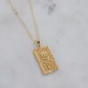 Rectangular medallion necklace with polished 3D rose detail