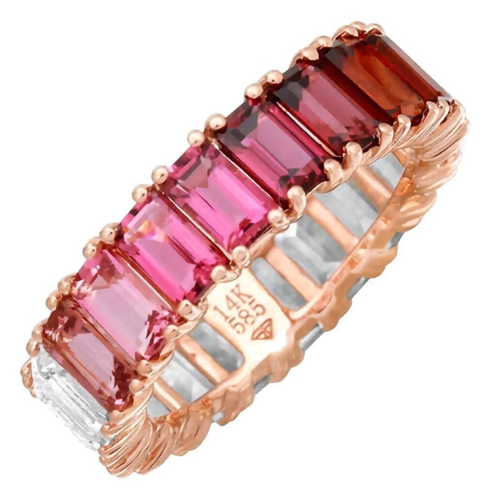 925 Silver Red Ombre Emerald Cut Eternity Ring