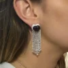 925 Silver Rubellite Hearts with Diamond Fringe Earrings