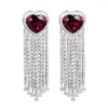 925 Silver Rubellite Hearts with Diamond Fringe Earrings - Image 2