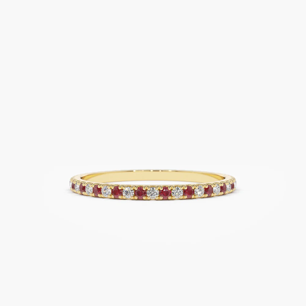 925 Silver Ruby and Diamond Alternating Eternity Ring