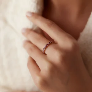 925 Silver Ruby and Round Diamond Ring