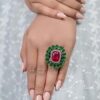 925 Silver Ruby & Emerald Cocktail Ring