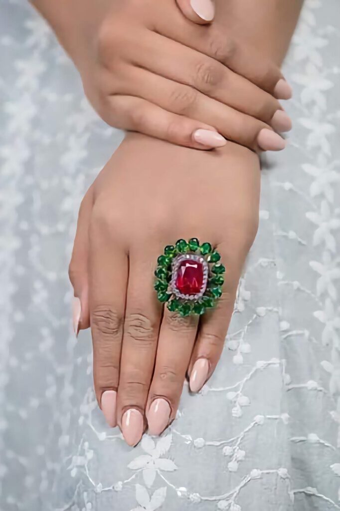 925 Silver Ruby & Emerald Cocktail Ring
