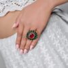925 Silver Ruby & Emerald Cocktail Ring - Image 3