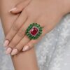 925 Silver Ruby & Emerald Cocktail Ring - Image 4