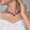 925 Silver Ruby Floral Necklace Set
