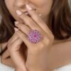 925 Silver Ruby Flower Cocktail Ring - Image 2