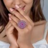 925 Silver Ruby Flower Cocktail Ring - Image 3