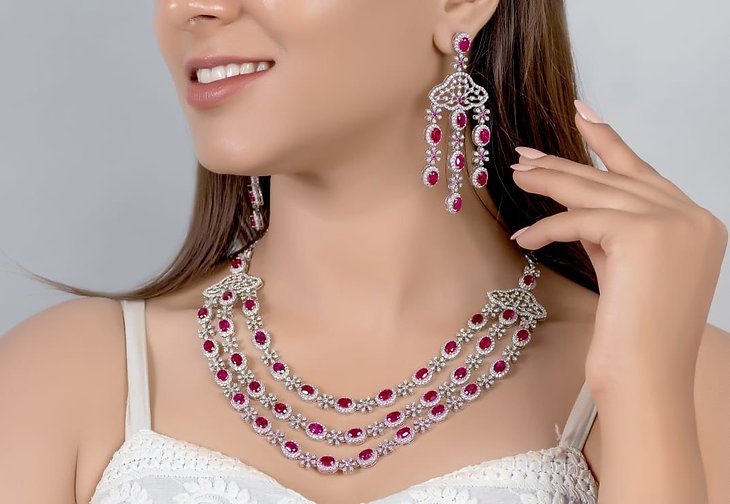 925 Silver Ruby Necklace Set