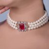 925 Silver Ruby & Pearl Choker Necklace