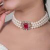 925 Silver Ruby & Pearl Choker Necklace - Image 2