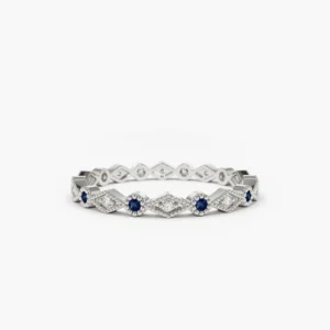 925 Silver Sapphire Art Deco Wedding Ring Band