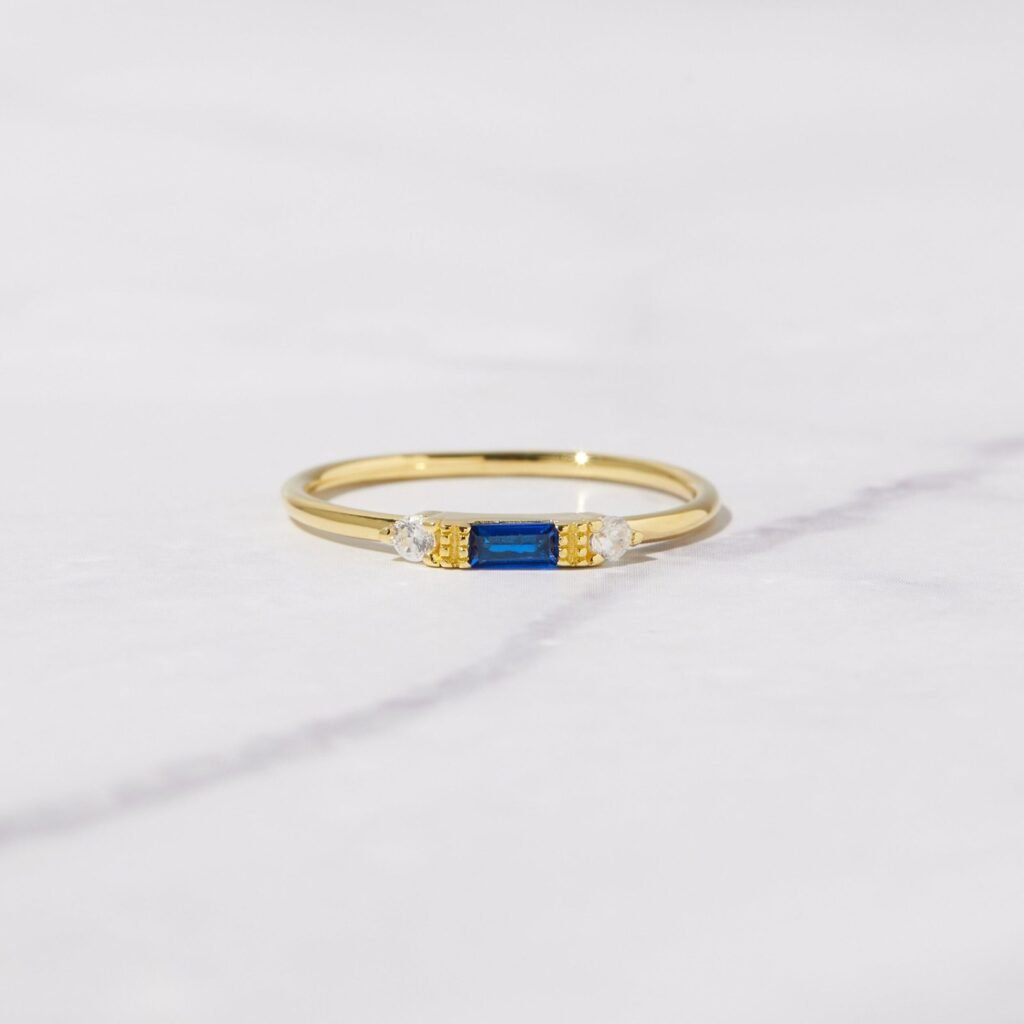 925 Silver Sapphire Baguette Ring