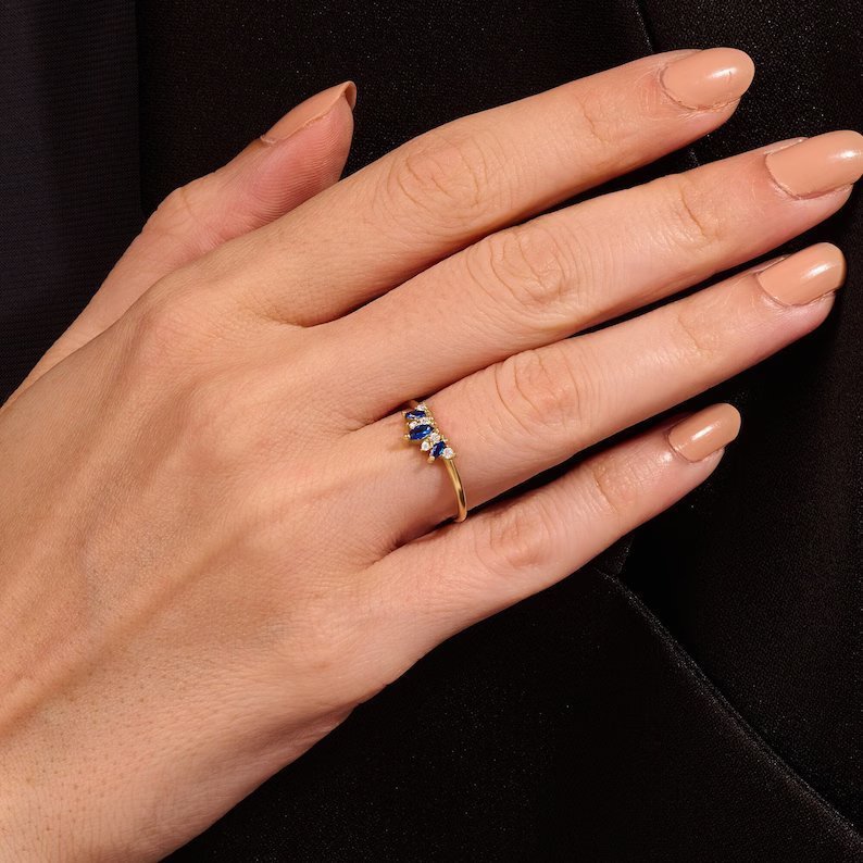 925 Silver Sapphire Tiara Ring