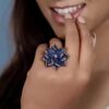 925 Silver Sapphire Unique Flower Floral Ring - Image 2