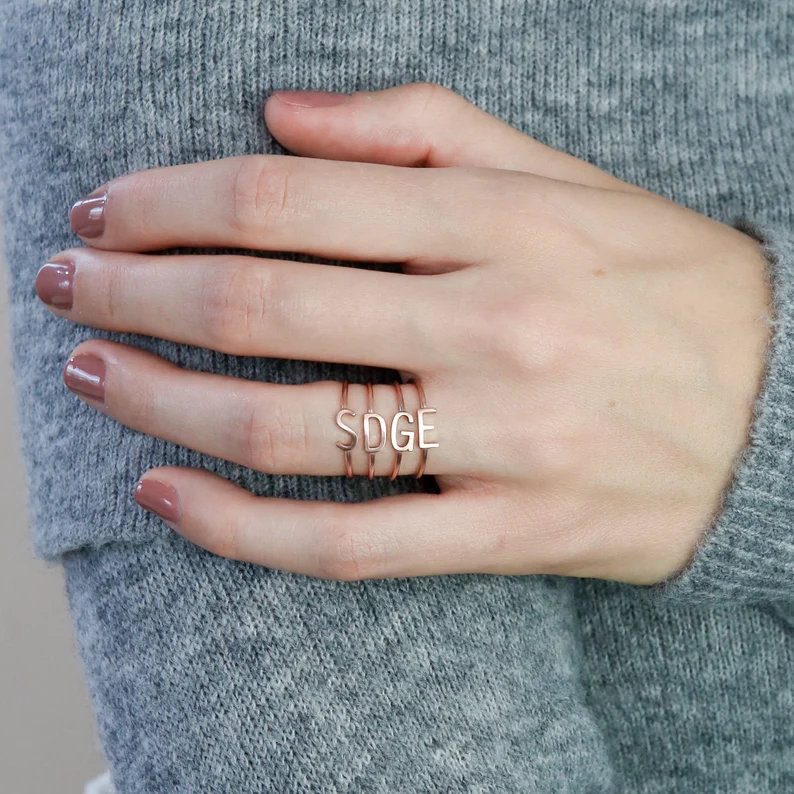 925 Silver Sideway Initial Ring