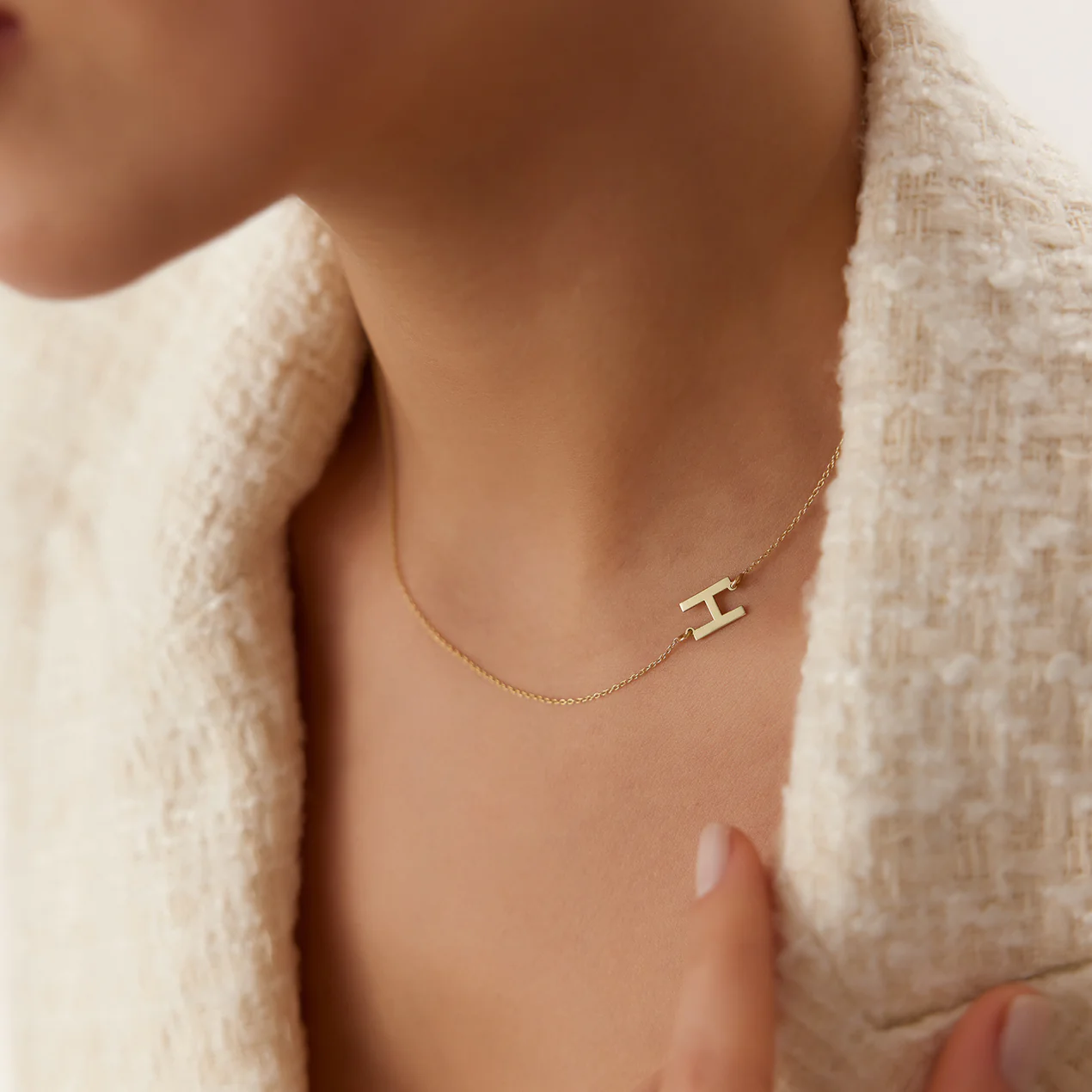 925 Silver Sideways Initial Necklace - Image 3