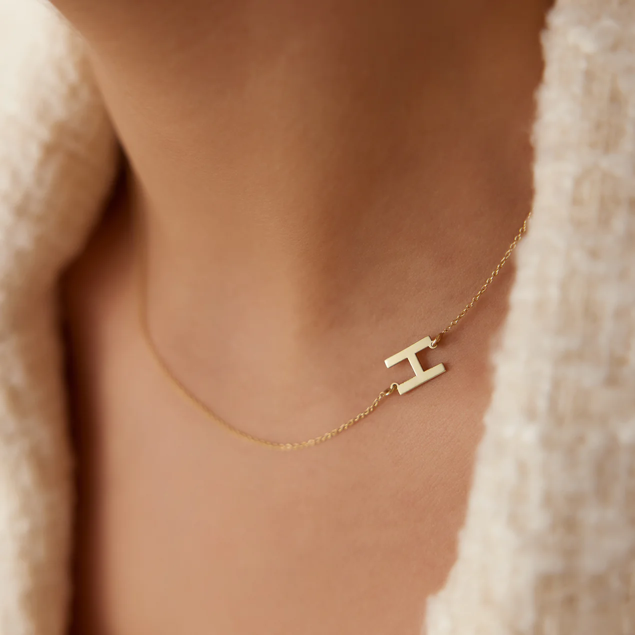 925 Silver Sideways Initial Necklace - Image 4