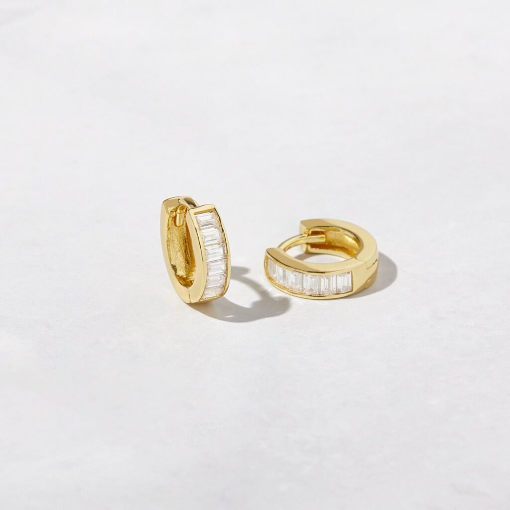 925 Silver Small Baguette Huggies Earring